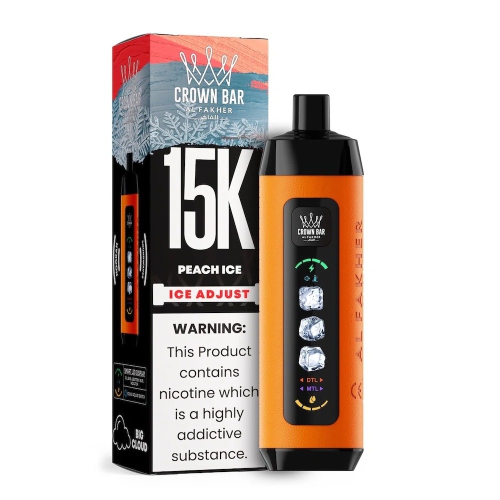 al-fakher-crown-bar-ice-adjust-15k-perzik-ijs AL Fakher Ice Adjust 15000 Puffs 5mg Nicotine Vape - Afbeelding 1