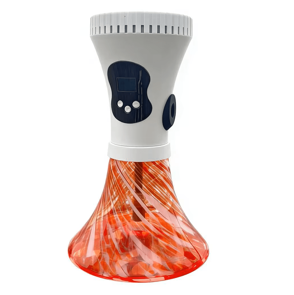 white with red strips Portable Dual Power Electric Hookah Rechargeable Plug-in Charcoal-Free Modern Travel Party Bar Cafe Hookah RGB Light Plastic - Image 1