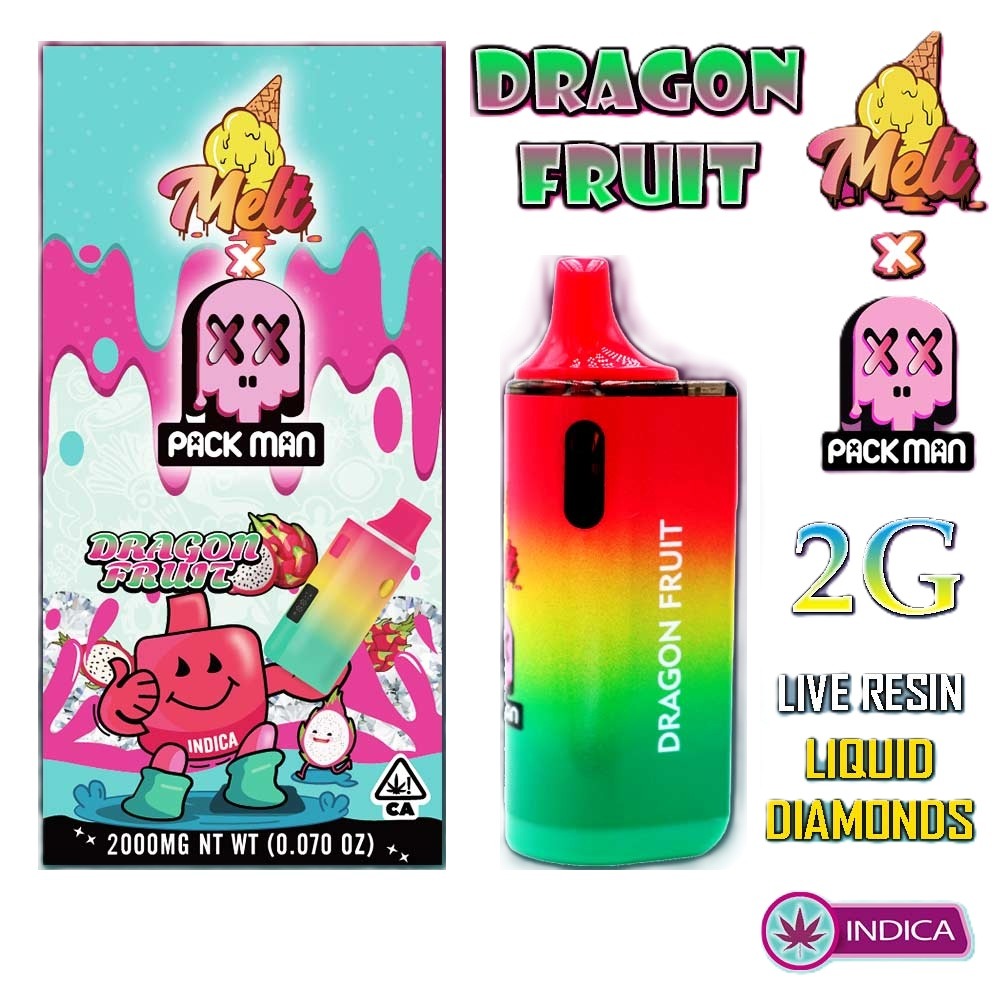 Melt x Pack Man – THC Vape Disposable Pen – DRAGON FRUIT – 2G – INDICA Melt x Pack Man THC Vape Disposable Pen Dragon Fruit 2G – INDICA - Immagine 1