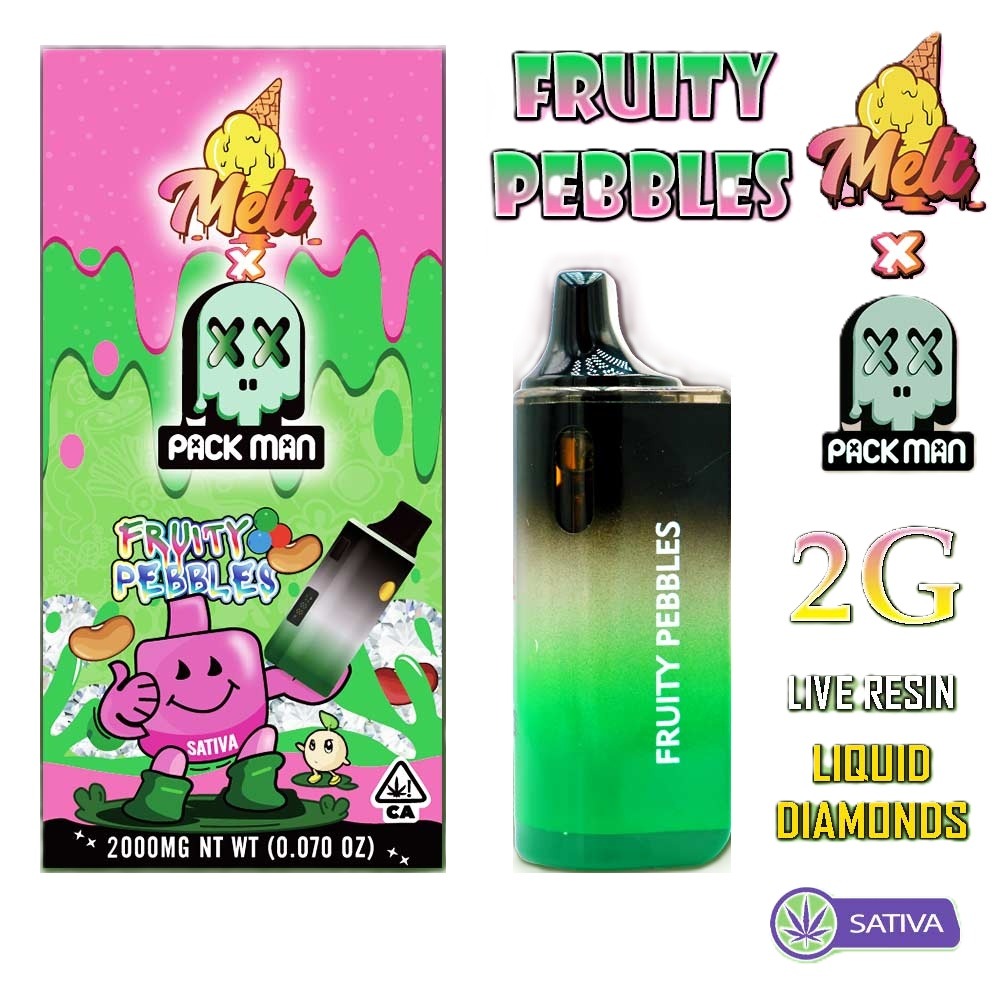 Melt x Pack Man – THC Vape Disposable Pen – FRUITY PEBBLES – 2G – SATIVA Melt X Pack Man THC Vape Disposable Pen Fruity Pebbles 2G – SATIVA - Immagine 1