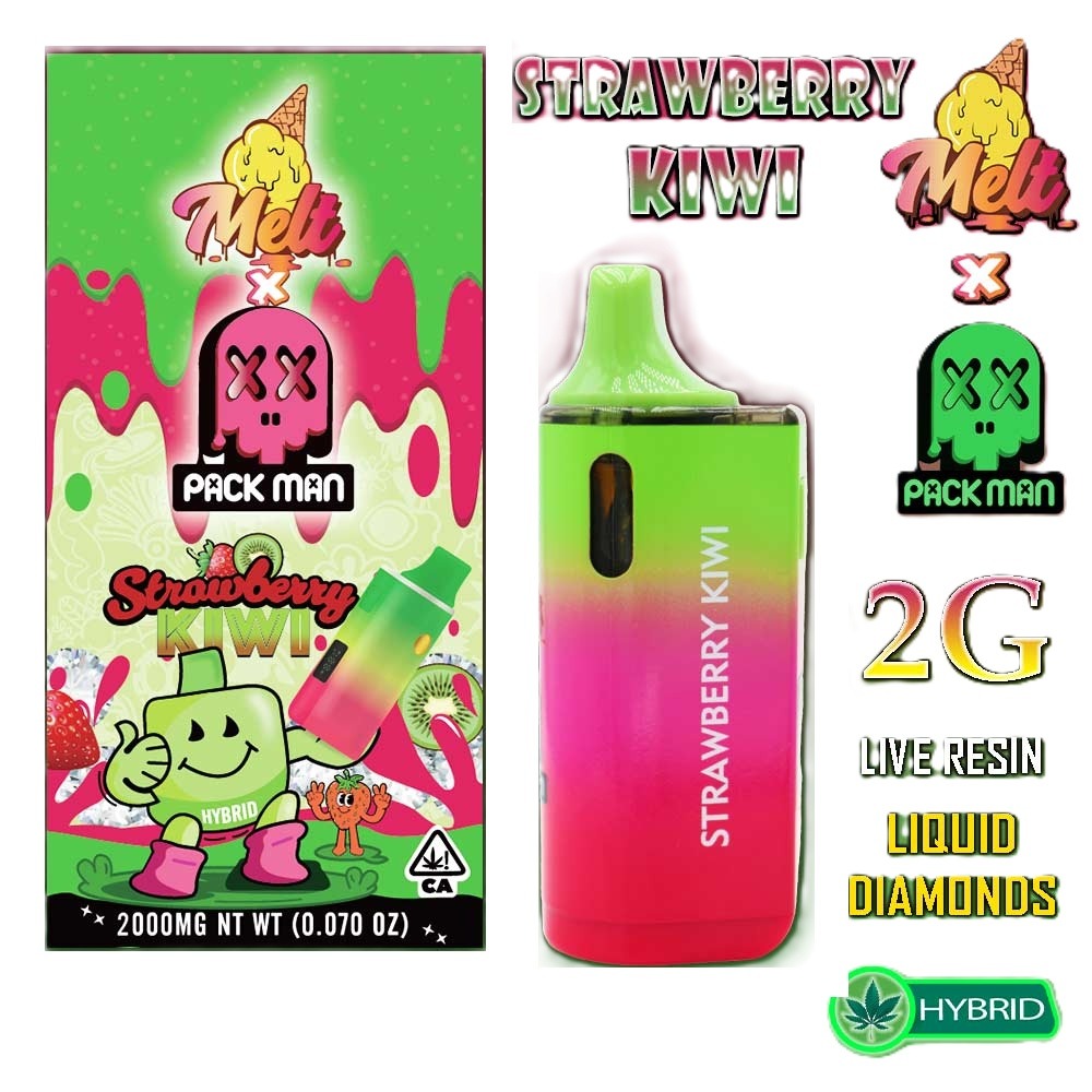Melt x Pack Man – Penna vaporizzatore usa e getta al THC – FRAGOLA E KIWI – 2 g – IBRIDO Melt x Pack Man THC Vape Disposable Pen Strawberry Kiwi 2G – HYBRID - Immagine 1