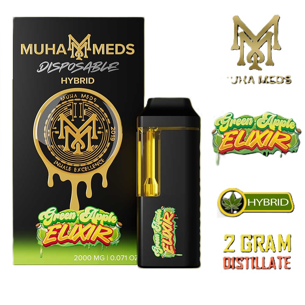 Muha Meds – Wegwerp-vape-pen – GREEN APPLE ELIXIR – 2 g – HYBRIDE Muha Meds Disposable Vape Pen Green Apple Elixir 2G – HYBRID - Afbeelding 1