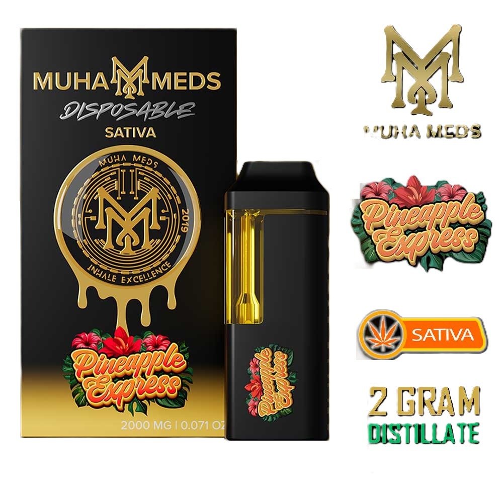 Muha Meds – Wegwerp-vape-pen – PINEAPPLE EXPRESS – 2 g – SATIVA Muha Meds Disposable Vape Pen Pineapple Express 2G – SATIVA - Afbeelding 1