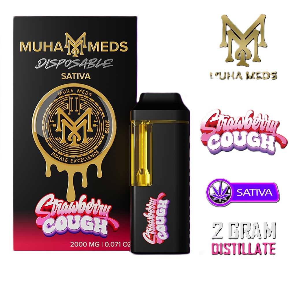 Muha Meds – Disposable Vape Pen – STRAWBERRY COUGH – 2G – SATIVA Muha Meds – Disposable Vape Pen Strawberry Cough 2G – SATIVA - Afbeelding 1