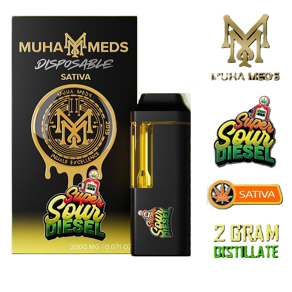Muha Meds – Wegwerp-vape-pen – SUPER SOUR DIESEL – 2 g – Sativa Muha Meds – Disposable Vape Pen Super Sour Diesel 2G – SATIVA - Afbeelding 1