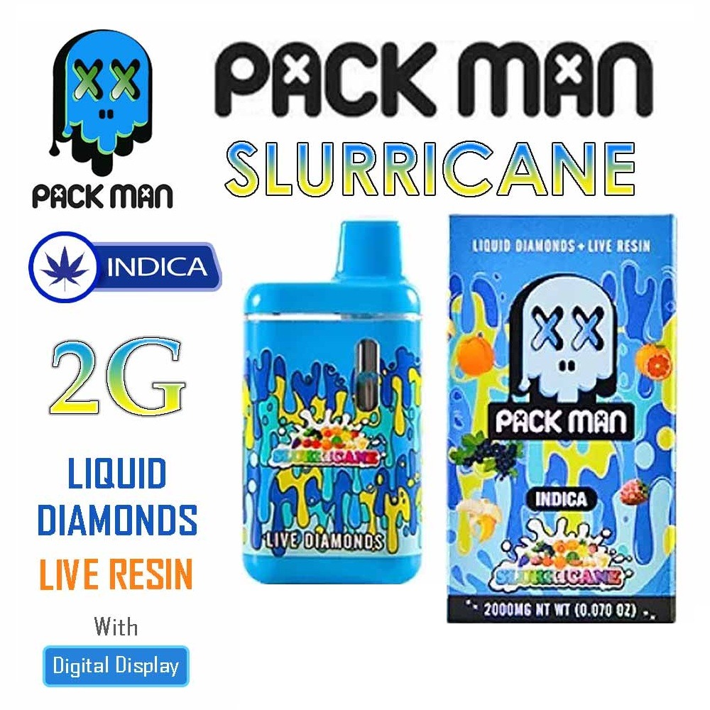 Packman-Live-Resin-Liquid-Diamonds-Lemon-Slurricane Pack Man THC Vape Disposable Pen Slurricane 2G – INDICA - Immagine 1